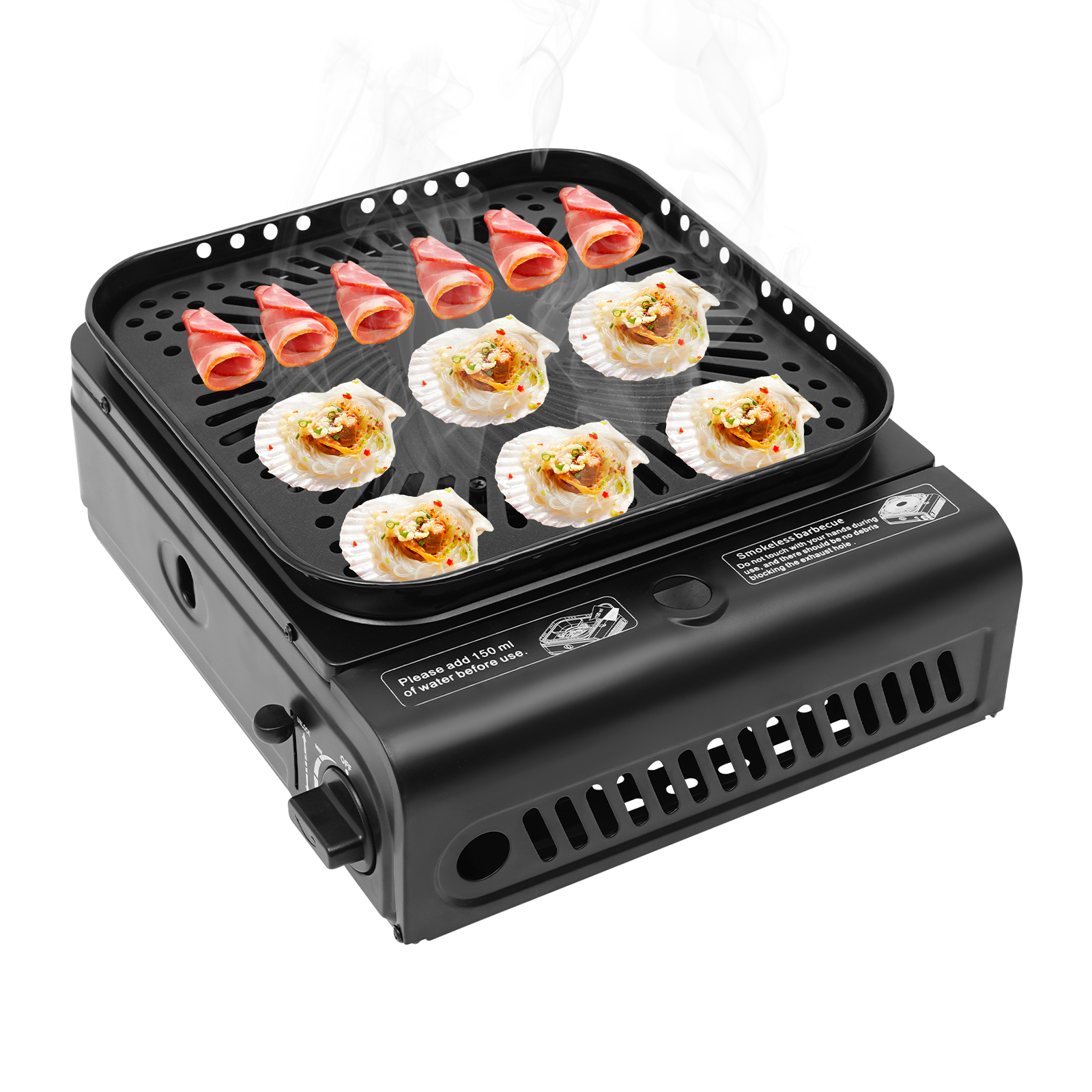 30,5 x 27,3 x 12 cm Campinggrill, draagbare campinggrill, gasfornuis met draagbare draagtas - Zwart
