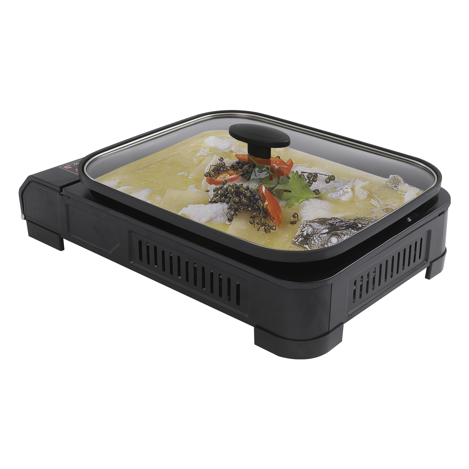 45x30,5x8,5cm Kooktoestel met grillpan en deksel, draagbaar gasfornuis, butaangas kampeerfornuis - Zwart zonder handvat 45x30,5x8,5cm Kooktoestel met grillpan en deksel, draagbaar gasfornuis, butaangas kampeerfornuis - Zwart zonder handvat