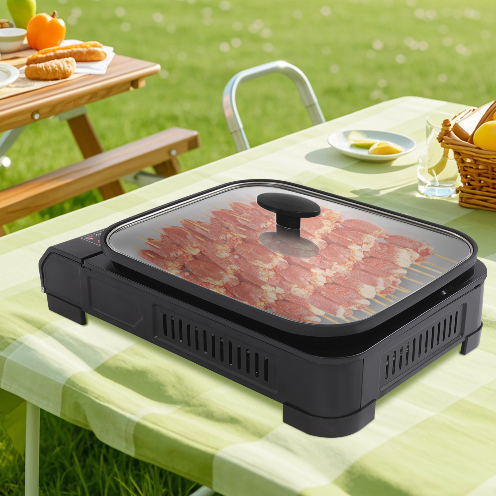 45x30,5x8,5cm Kooktoestel met grillpan en deksel, draagbaar gasfornuis, butaangas kampeerfornuis - Zwart zonder handvat 45x30,5x8,5cm Kooktoestel met grillpan en deksel, draagbaar gasfornuis, butaangas kampeerfornuis - Zwart zonder handvat