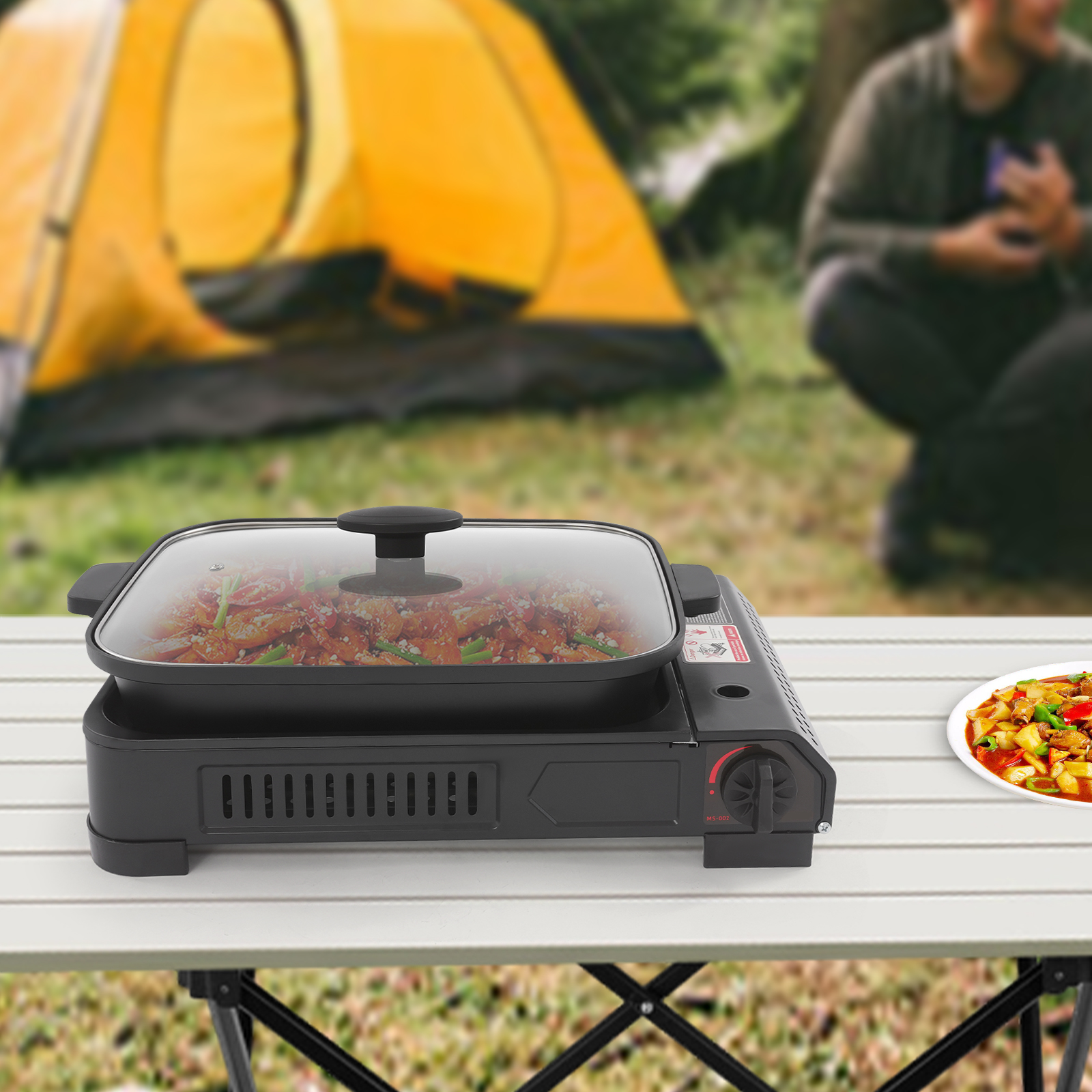 45x30,5x8,5cm Kooktoestel met grillpan en deksel, draagbaar gasfornuis, butaangas kampeerfornuis - Zwart 45x30,5x8,5cm Kooktoestel met grillpan en deksel, draagbaar gasfornuis, butaangas kampeerfornuis - Zwart