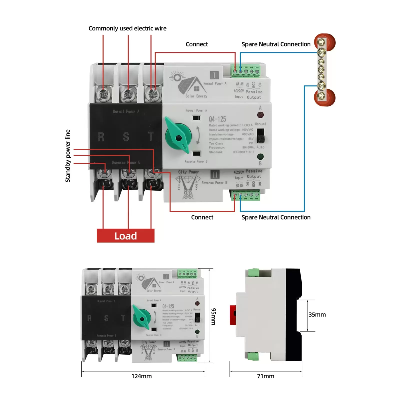Dual Power Automatic Transfer Switch AC 400V 3P 100A PC