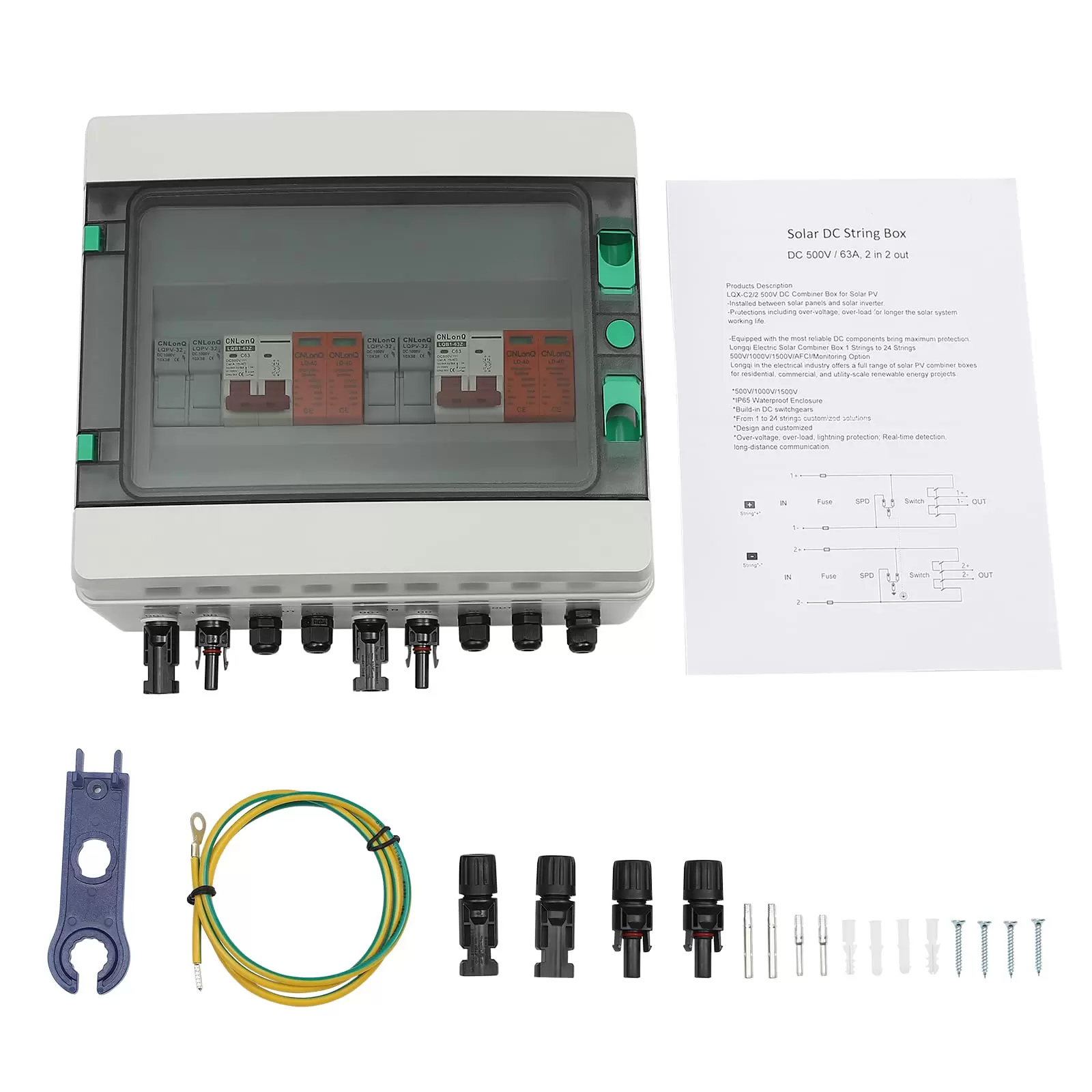 500V Solar PV Kombinator Anlage Anschlusskasten Box Solarpanel 32A 2 Strings