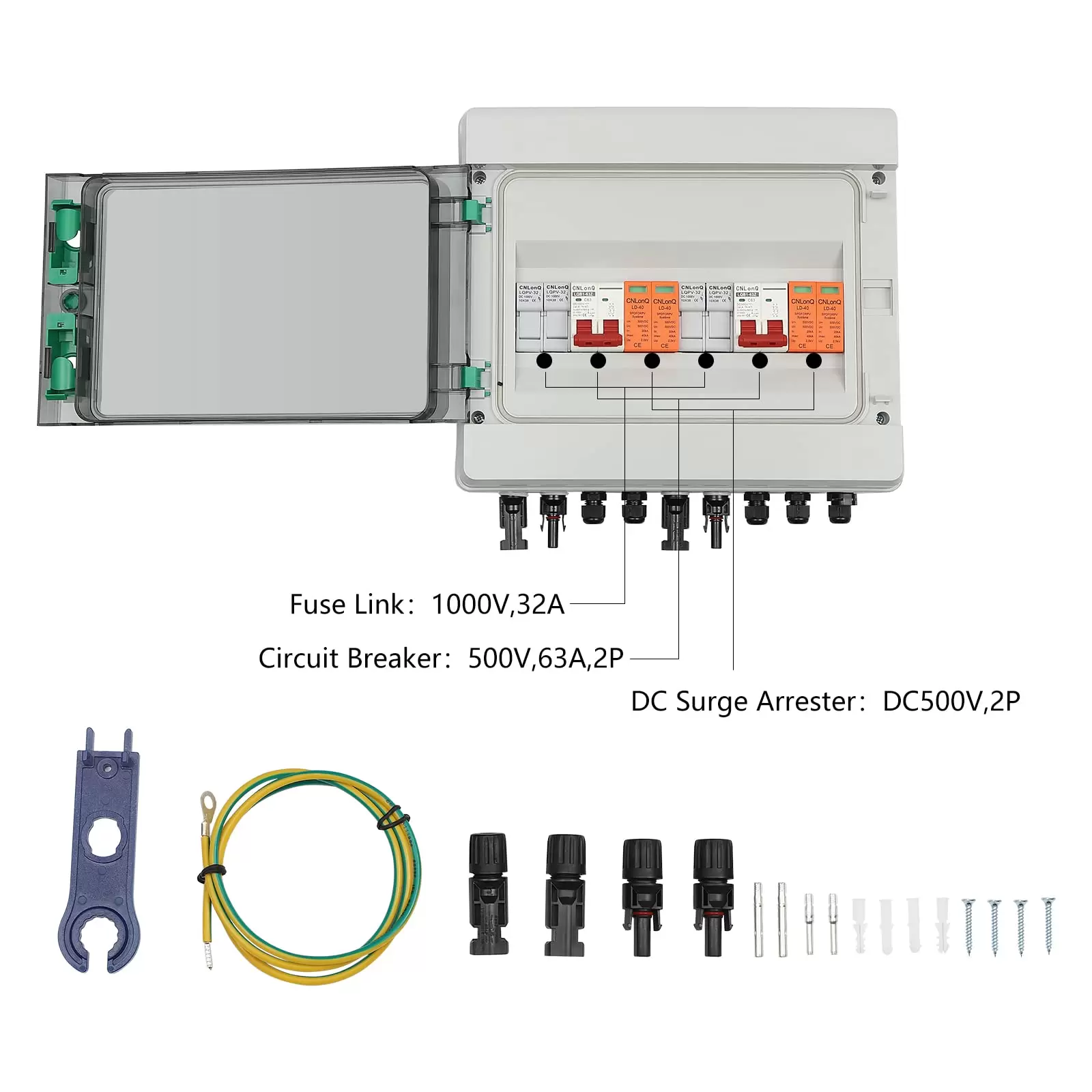 500V Solar PV Kombinator Anlage Anschlusskasten Box Solarpanel 32A 2 Strings