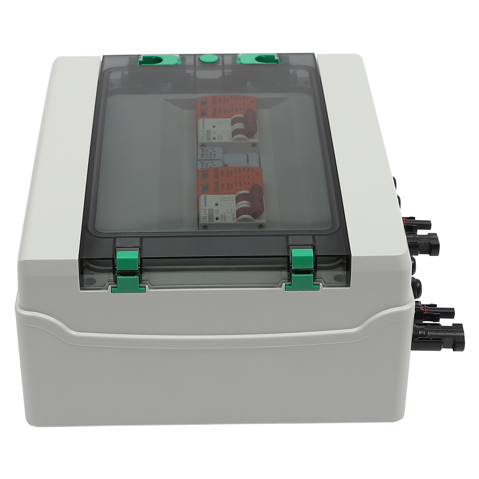 Solaranschlusskasten DC 500 V, 2-Strings 15 A IP65 Wasserdichtes Gehäuse Überspannungsschutz Blitzschutz (2 in 2 raus, 15 A) Solaranschlusskasten DC 500 V, 2-Strings 15 A IP65 Wasserdichtes Gehäuse Überspannungsschutz Blitzschutz (2 in 2 raus, 15 A)