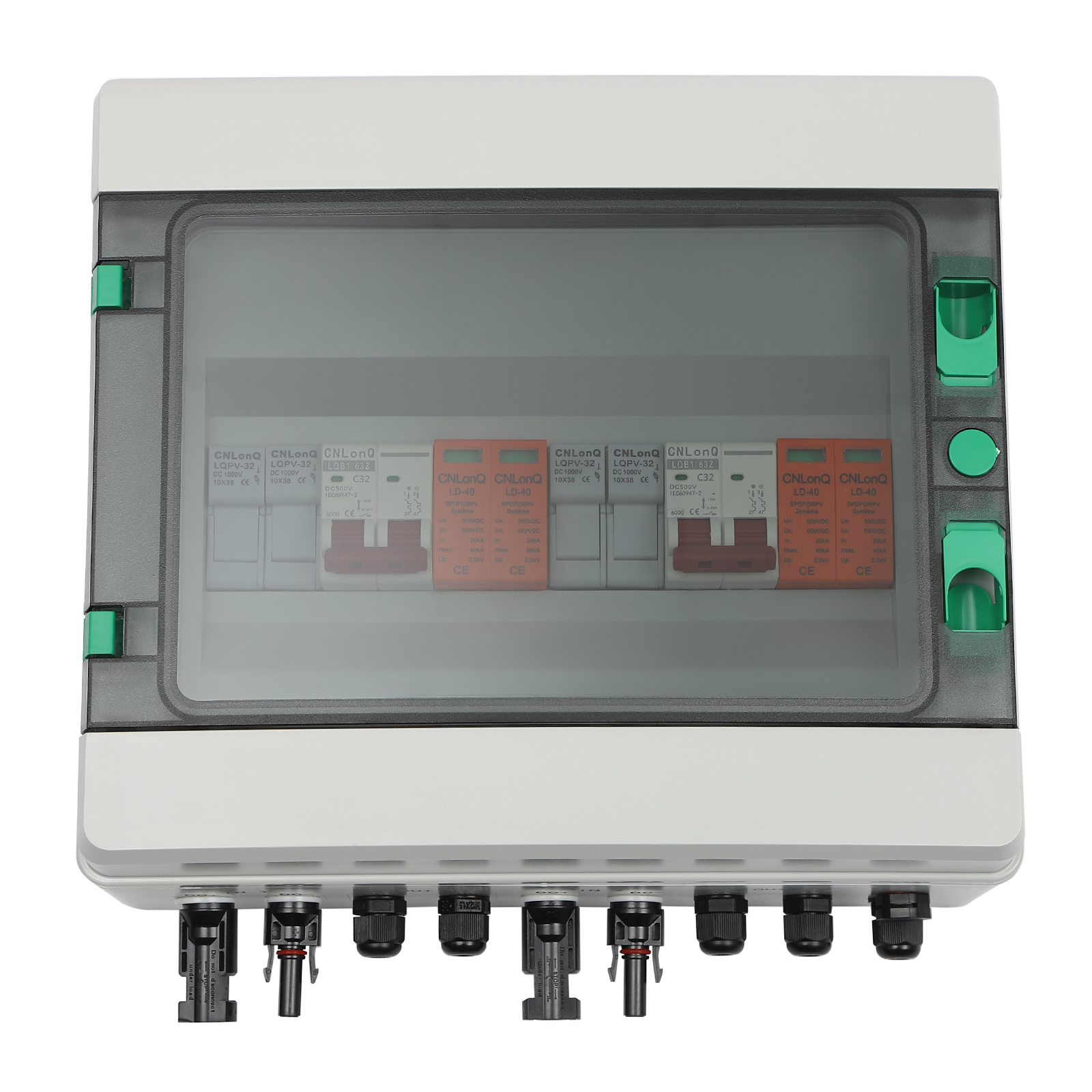 Solaranschlusskasten DC 500 V, 2-Strings 15 A IP65 Wasserdichtes Gehäuse Überspannungsschutz Blitzschutz (2 in 2 raus, 15 A) Solaranschlusskasten DC 500 V, 2-Strings 15 A IP65 Wasserdichtes Gehäuse Überspannungsschutz Blitzschutz (2 in 2 raus, 15 A)