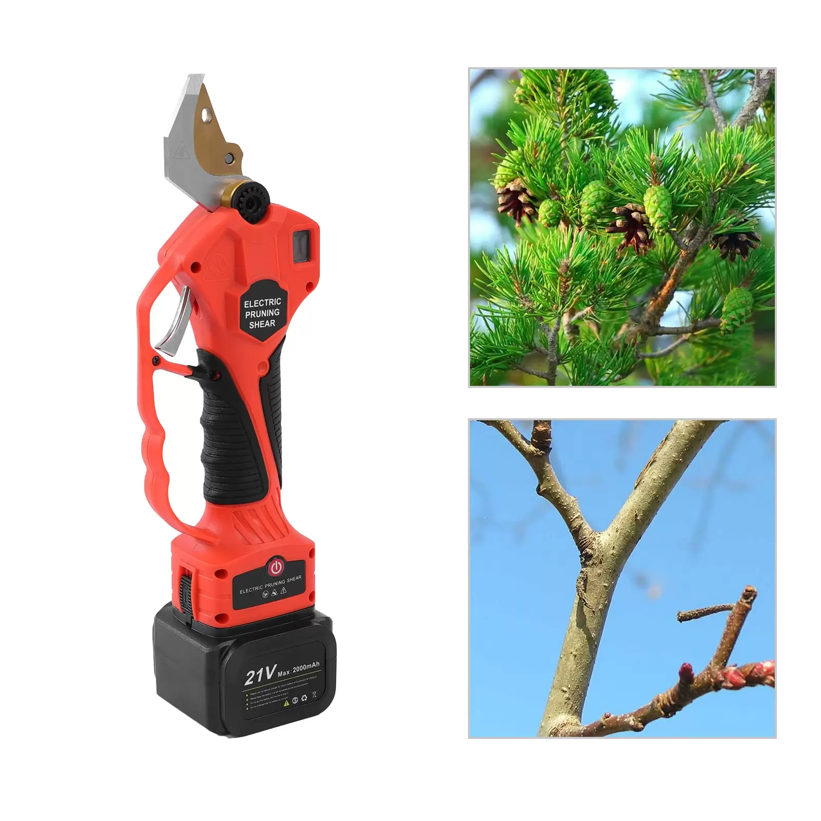 Akku-Schneideschere, Elektroschere mit High Reach Extension Pole, Werkzeuggürtel, 2-Pack 21V Lithium Batterie