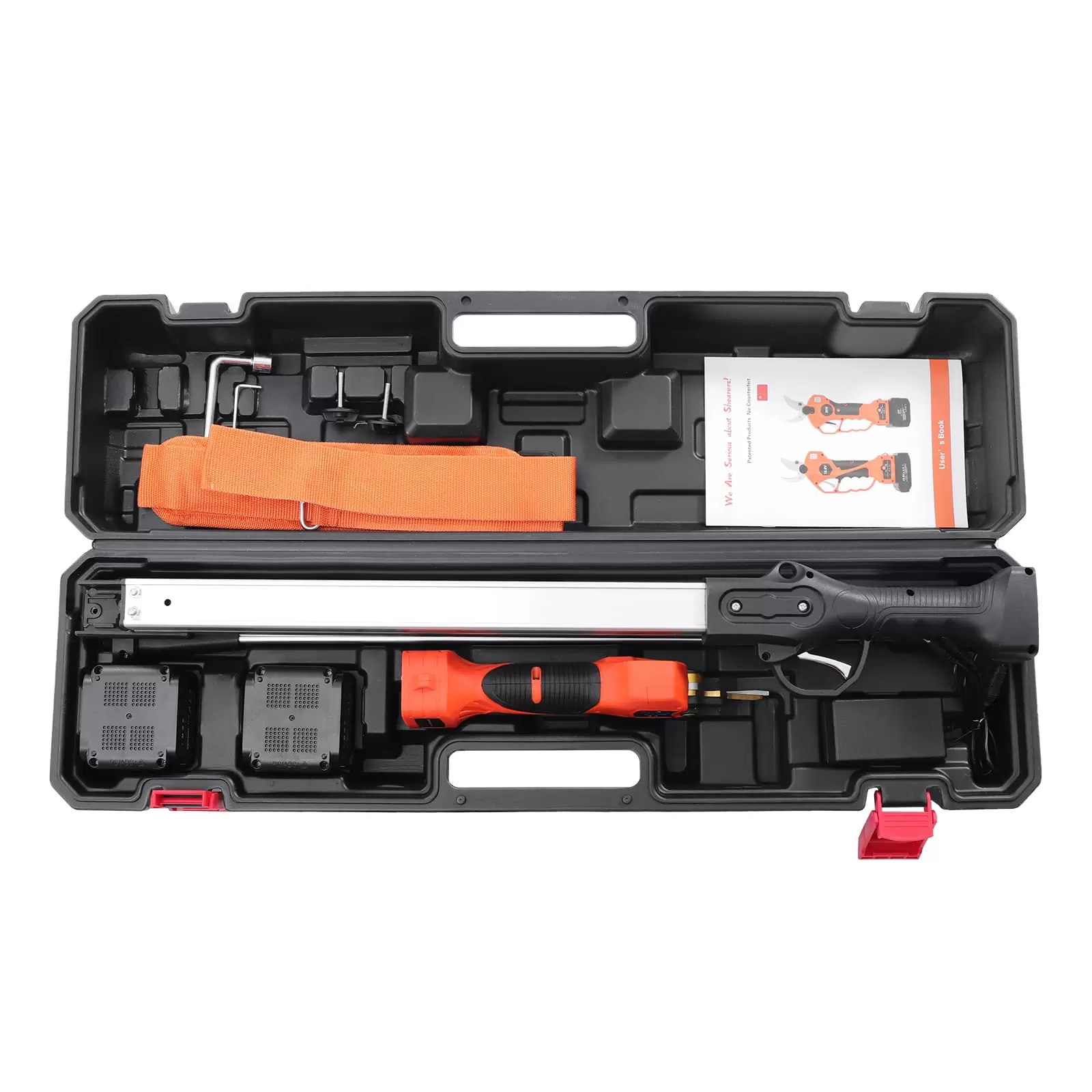 Akku-Schneideschere, Elektroschere mit High Reach Extension Pole, Werkzeuggürtel, 2-Pack 21V Lithium Batterie