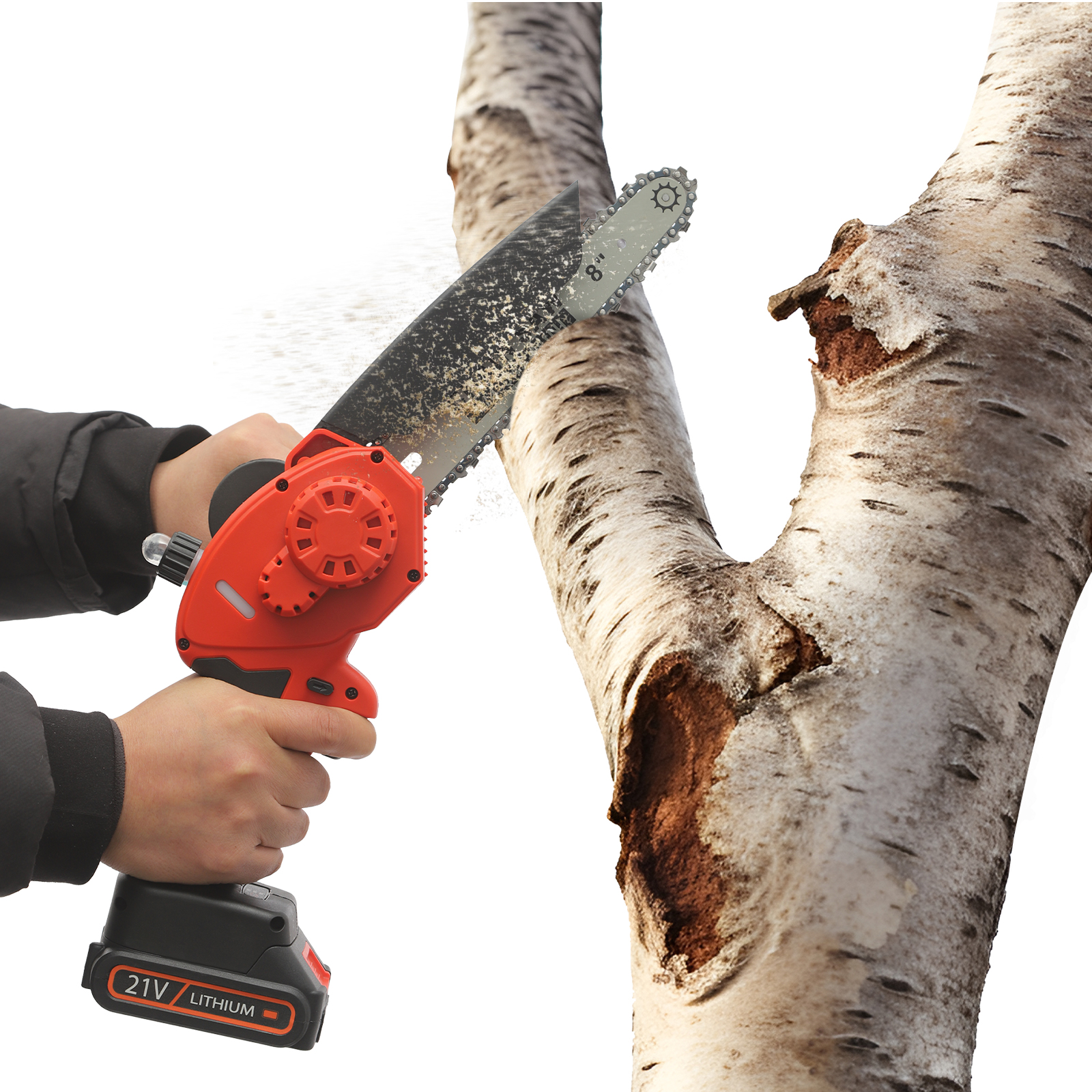 8-inch Electric Chainsaw, Cordless Mini Chainsaw for Forest Harvesting, Wood Cutting, Small Branch Pruning