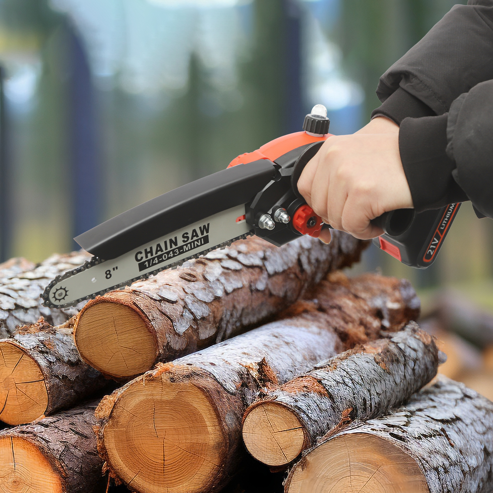 8-inch Electric Chainsaw, Cordless Mini Chainsaw for Forest Harvesting, Wood Cutting, Small Branch Pruning