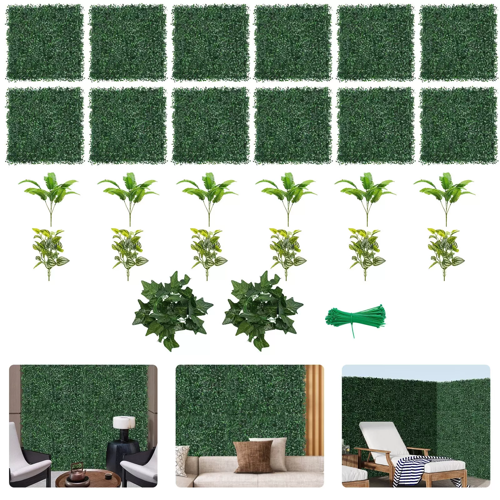 Künstliche Buchsbaumplatten, 12er-Pack 20x20 Zoll Buchsbaumhecken-Wandplatten, 1,57 Zoll PE-Kunstrasen-Hintergrundwand Künstliche Buchsbaumplatten, 12er-Pack 20x20 Zoll Buchsbaumhecken-Wandplatten, 1,57 Zoll PE-Kunstrasen-Hintergrundwand