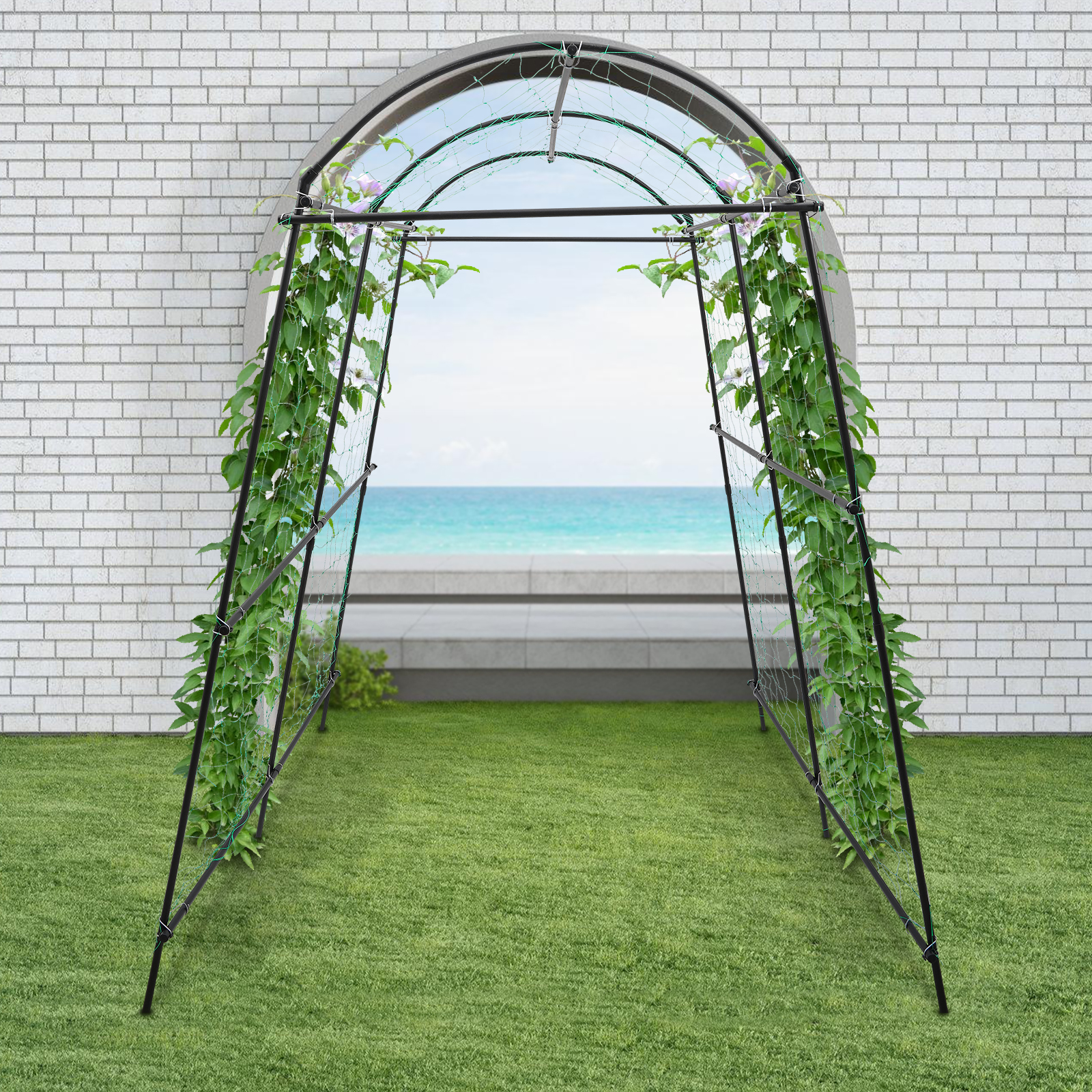 Pflanzenstütze, Gartenspalier für Pflanzen, Pflanzenkletterhilfe, 1,15 x 1,83 x 2,3 m, schwarz Pflanzenstütze, Gartenspalier für Pflanzen, Pflanzenkletterhilfe, 1,15 x 1,83 x 2,3 m, schwarz