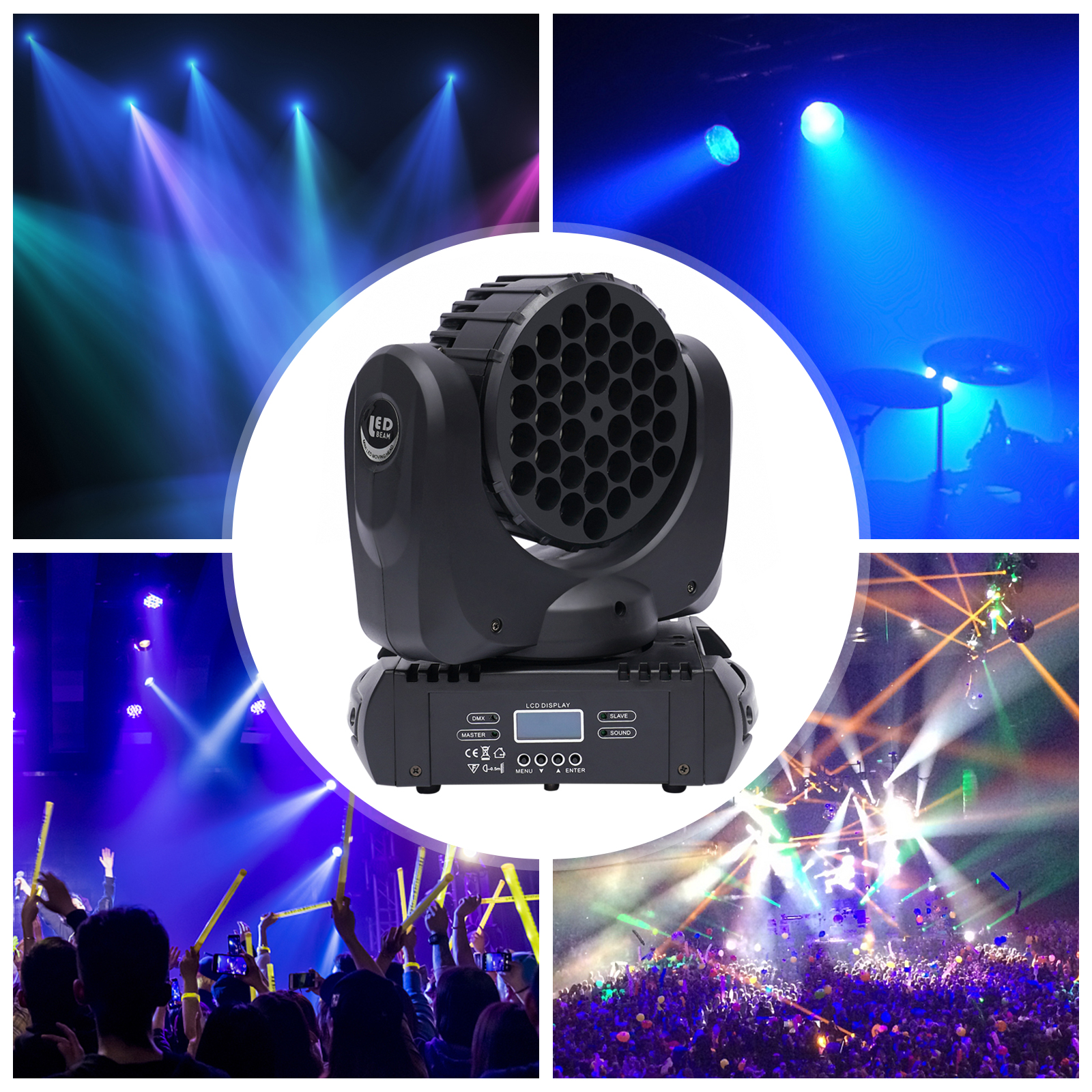 36x3W RGBW LED Moving Head Strahl DJ Disco Bühne Waschen Licht DMX Kanal Effekt Beleuchtung