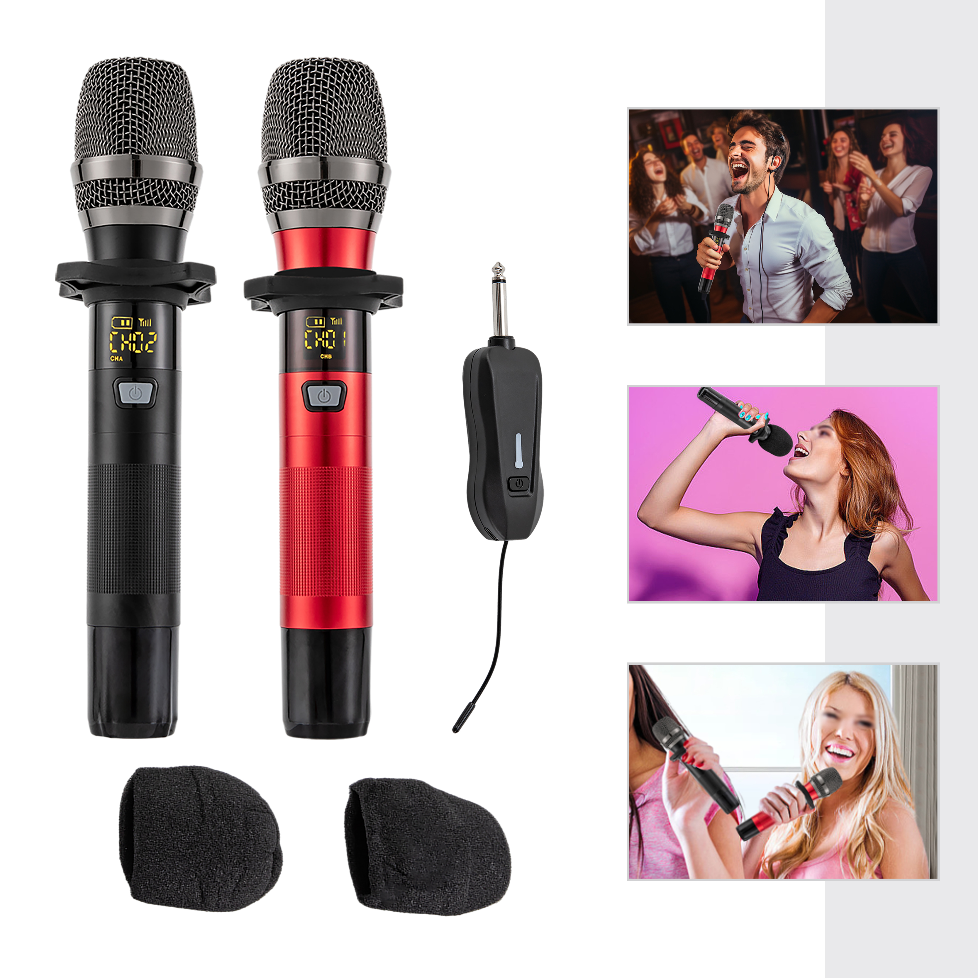 Drahtloses Mikrofon, Gesangsmikrofone und Empfänger mit 25 Kanälen, drahtloses Mikrofon für Karaoke Singen Hochzeit DJ Party Rede Kirche Klasse Drahtloses Mikrofon, Gesangsmikrofone und Empfänger mit 25 Kanälen, drahtloses Mikrofon für Karaoke Singen Hochzeit DJ Party Rede Kirche Klasse