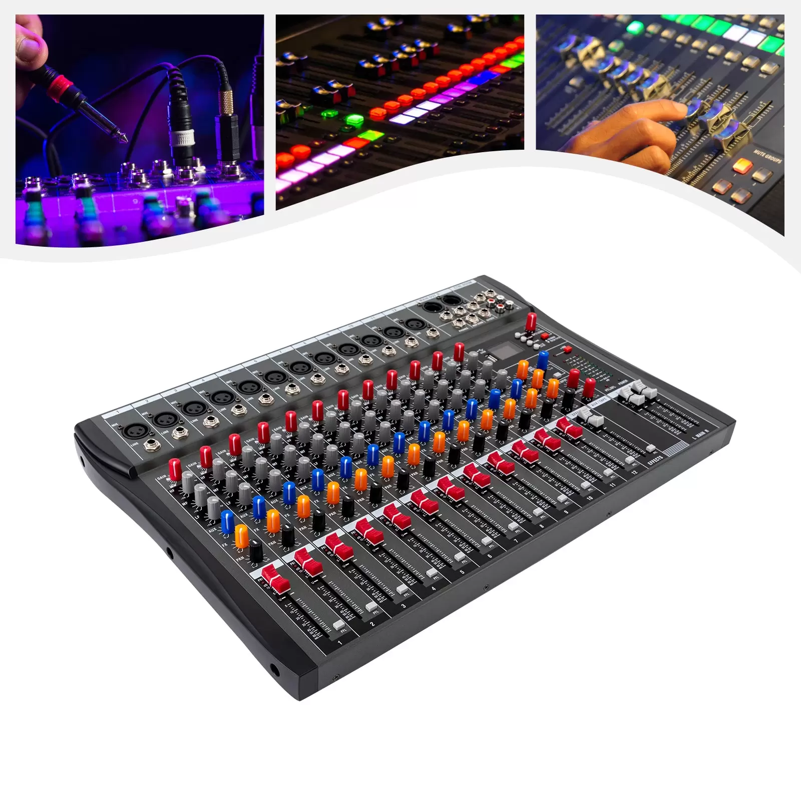 12 Live Audio bluetooth Audio Mixer DJ Sound Controller für Computer Recording 12-Kanal Studio Audio Mixer mit XLR Mikrofon Sockel