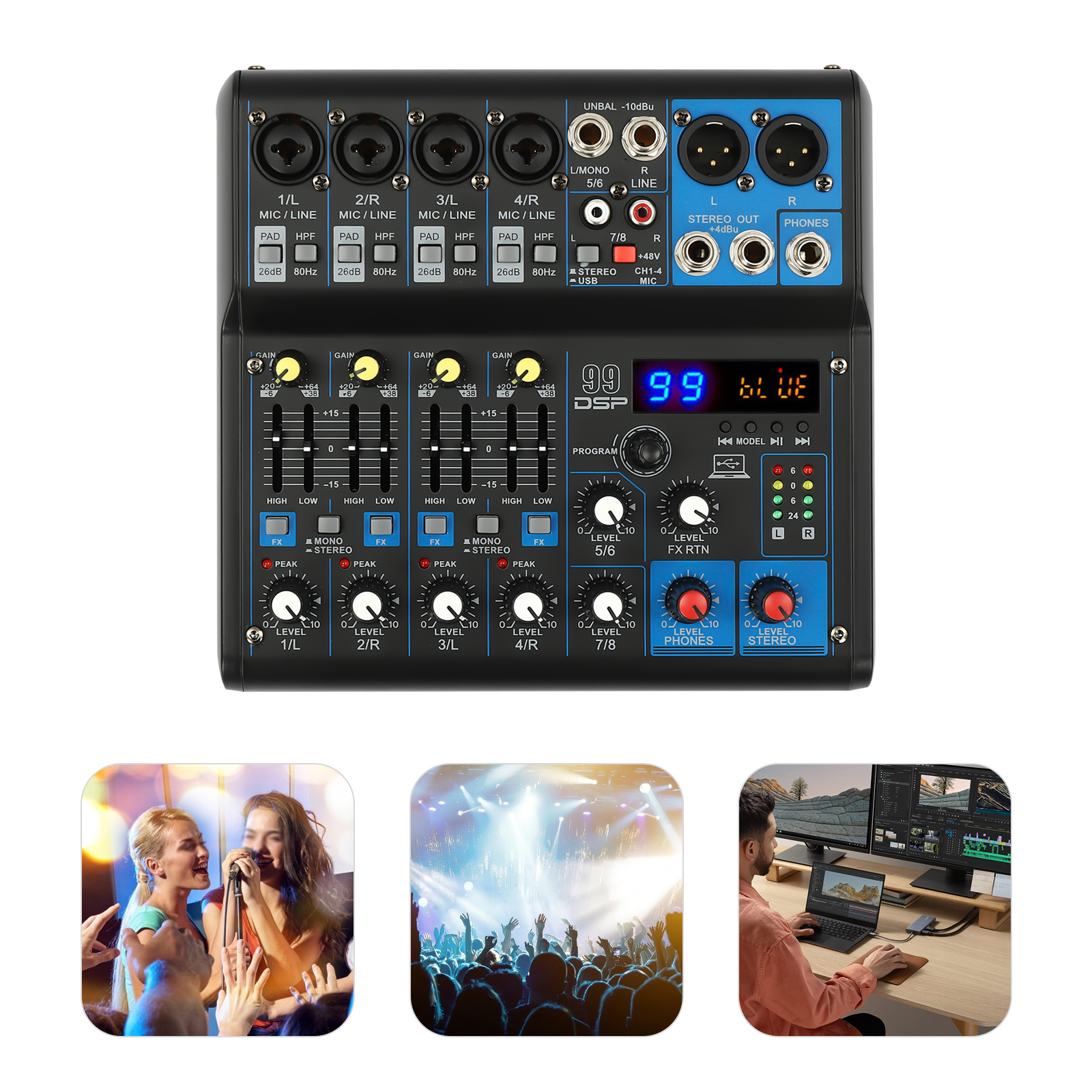 Professioneller 7-Kanal-Soundmixer Audio-Powered Mixer 7-Kanal-Soundkonsole Professioneller 7-Kanal-Soundmixer Audio-Powered Mixer 7-Kanal-Soundkonsole
