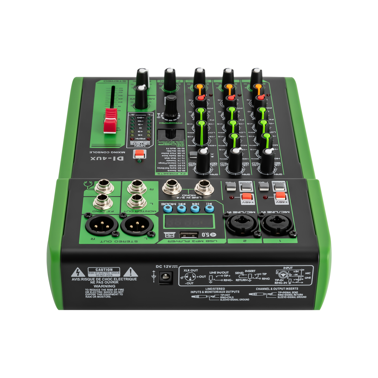 Professioneller Audiomixer mit 99 DSP Digitaleffekten USB MP3 Eingang 48V Professionelle Phantomspeisung Mikrofonvorverstärker