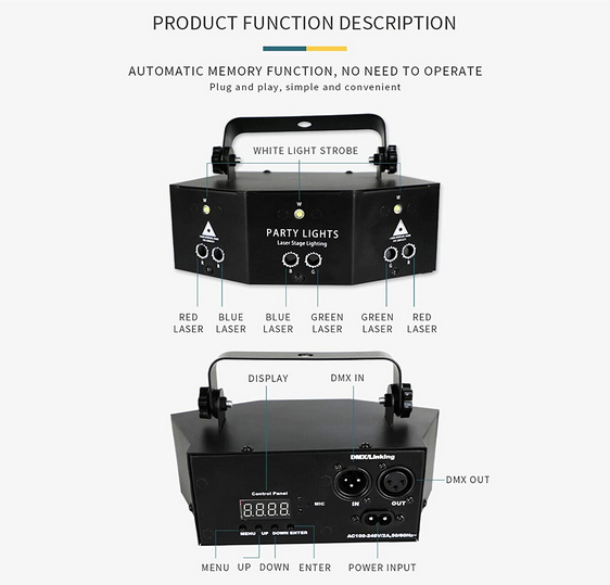 9-Eyes Laser LED RGB Licht DJ Projektor Disco Bühnenbeleuchtung Lichteffekt DMX Effektstrahler