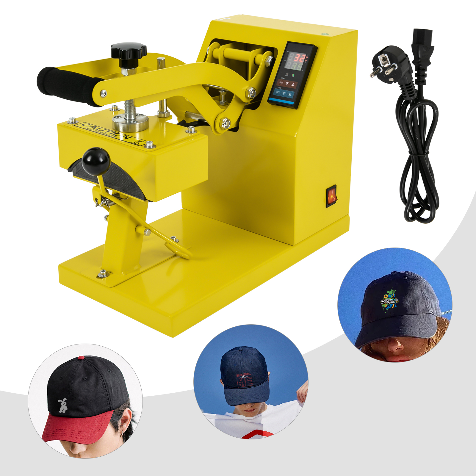 Kappen-Hitzepresse-Maschine, gelb, Hochleistungs-Hitzepresse Kappen-Hitzepresse-Maschine, gelb, Hochleistungs-Hitzepresse