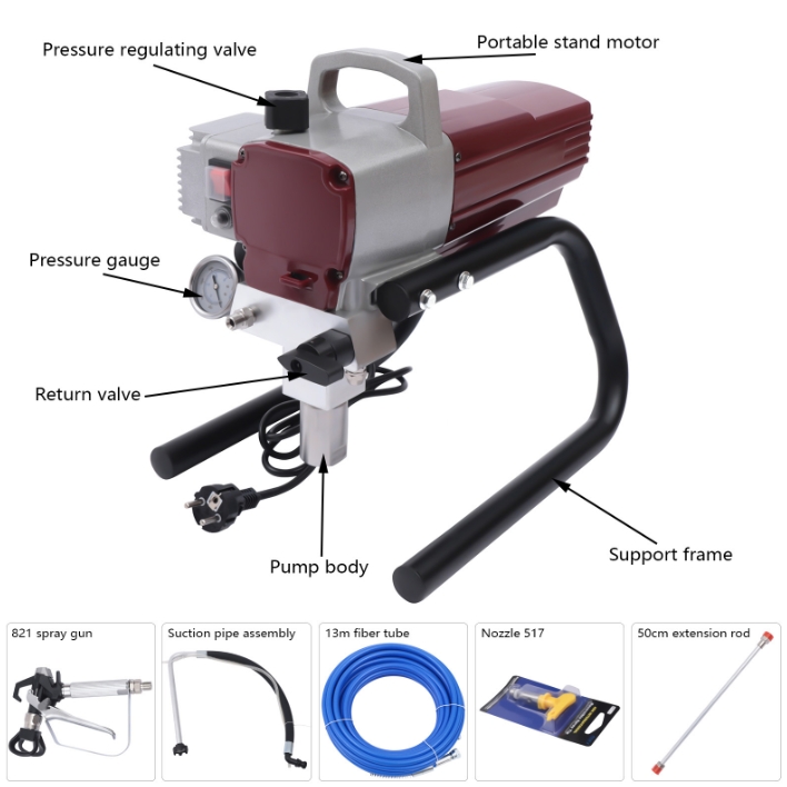 Airless-Farbspritzgerät, 1800 W, 220 V, mit einstellbarem Sprühdruck und Schlauch Airless-Farbspritzgerät, 1800 W, 220 V, mit einstellbarem Sprühdruck und Schlauch