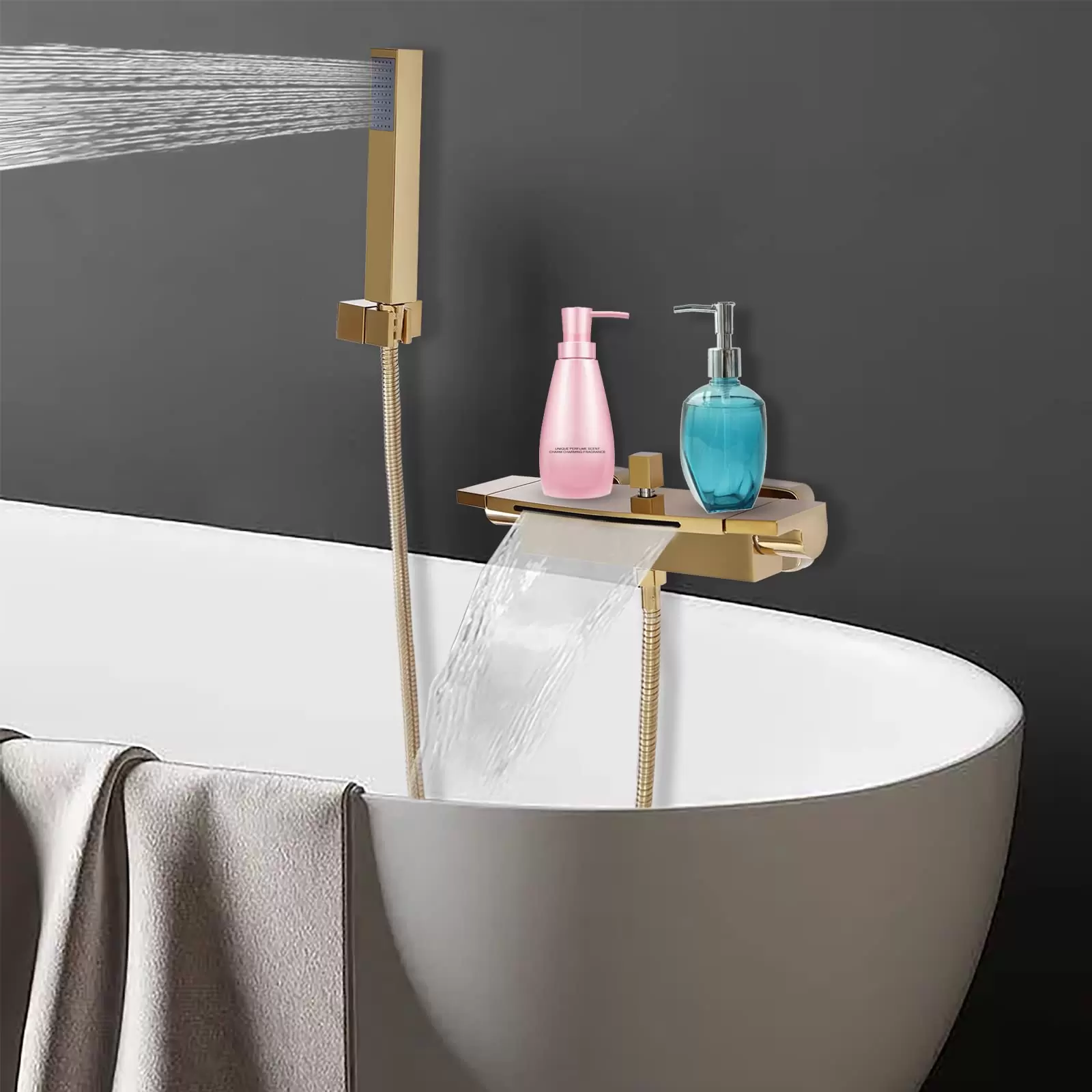 Wasserfall Badewanne Kalt Badewanne Wasserhahn Badewannenarmatur Dusche Mischbatterie Messing Gold